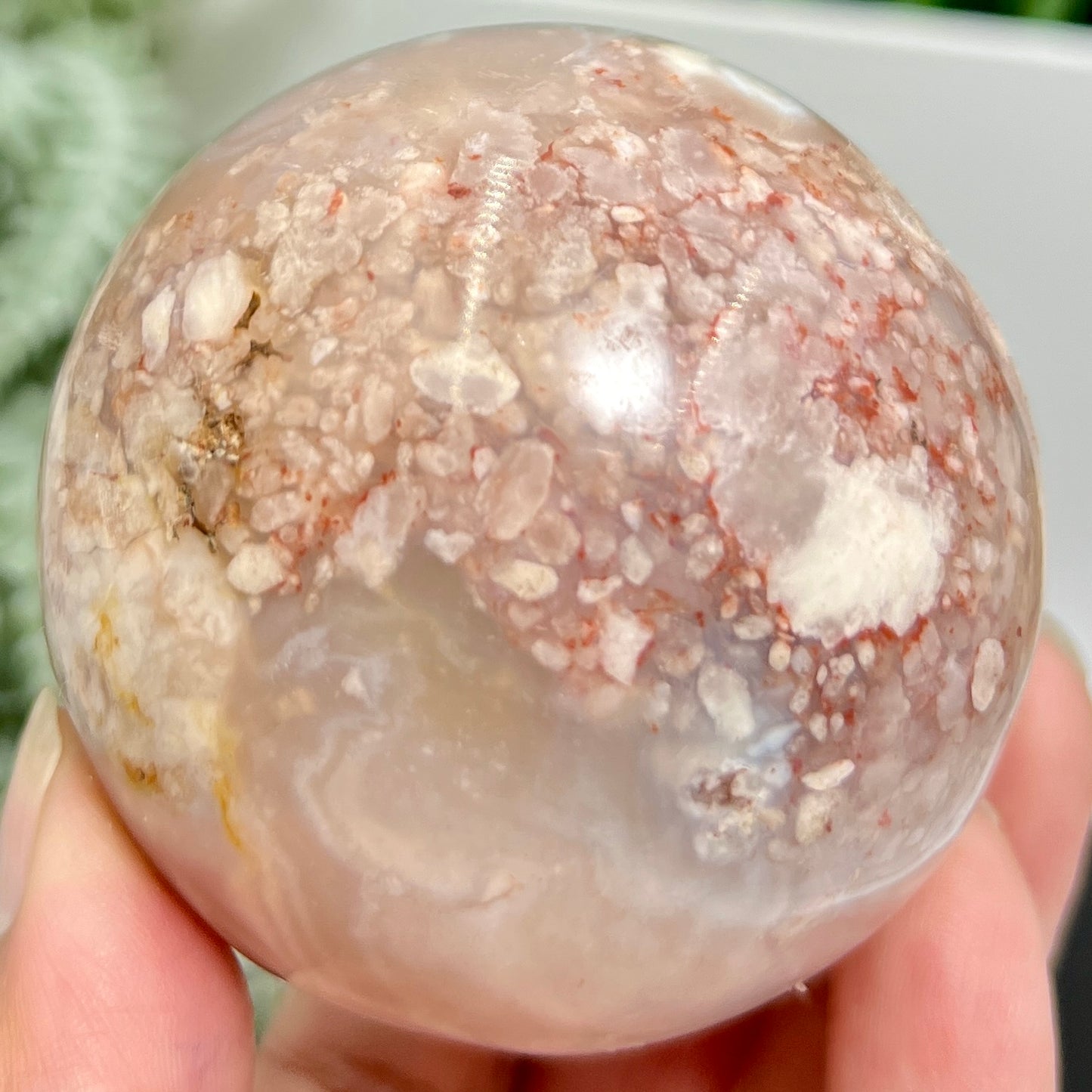 Flower Agate Sphere Healing Crystal Ball 371g 65mm