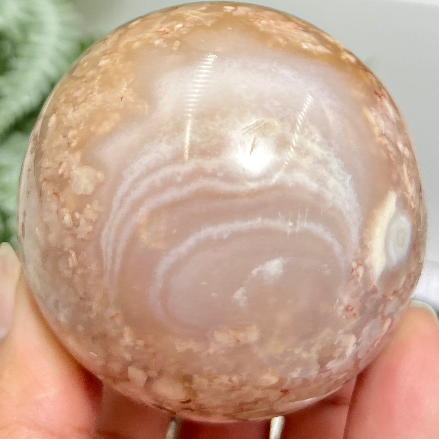 Flower Agate Sphere Healing Crystal Ball 371g 65mm