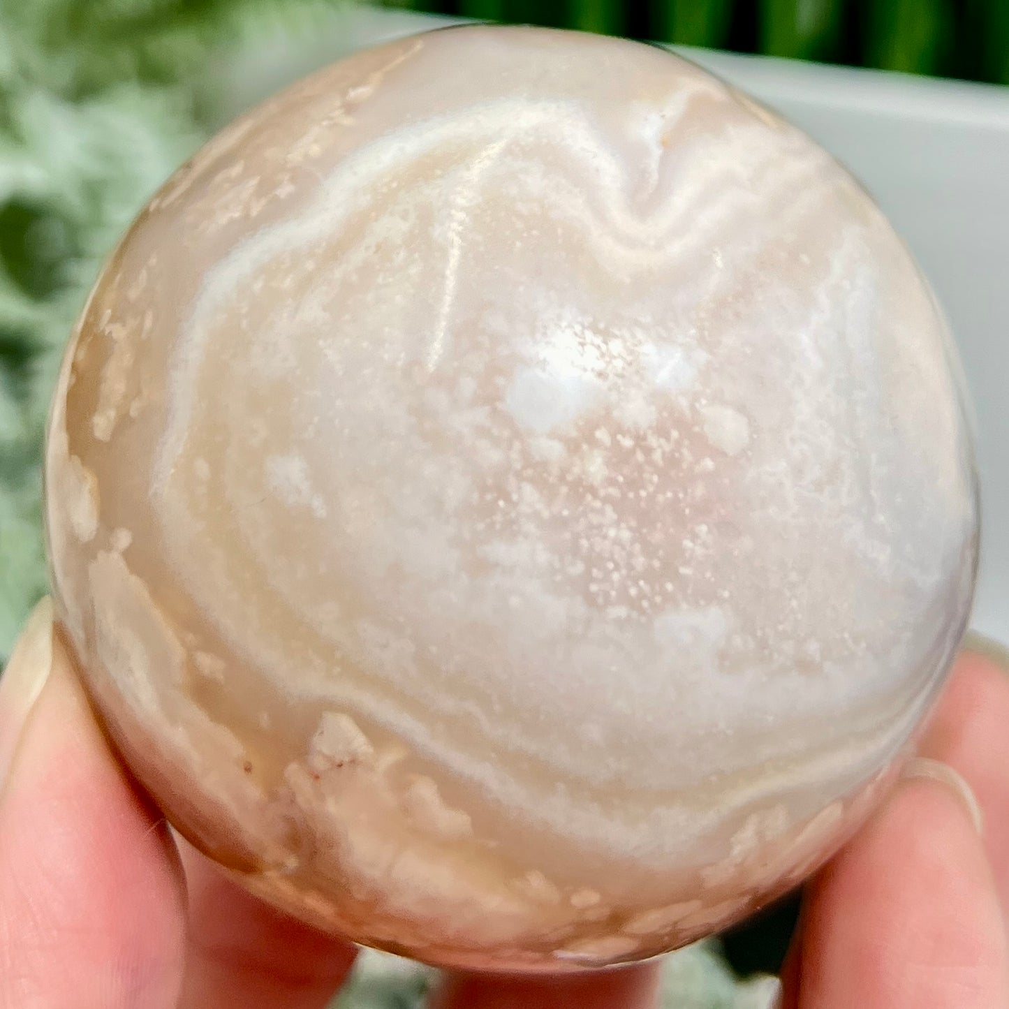 Flower Agate Sphere Healing Crystal Ball 371g 65mm