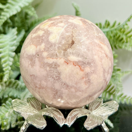 Flower Agate with Quartz Sphere Healing Crystal Ball 373g 65mm