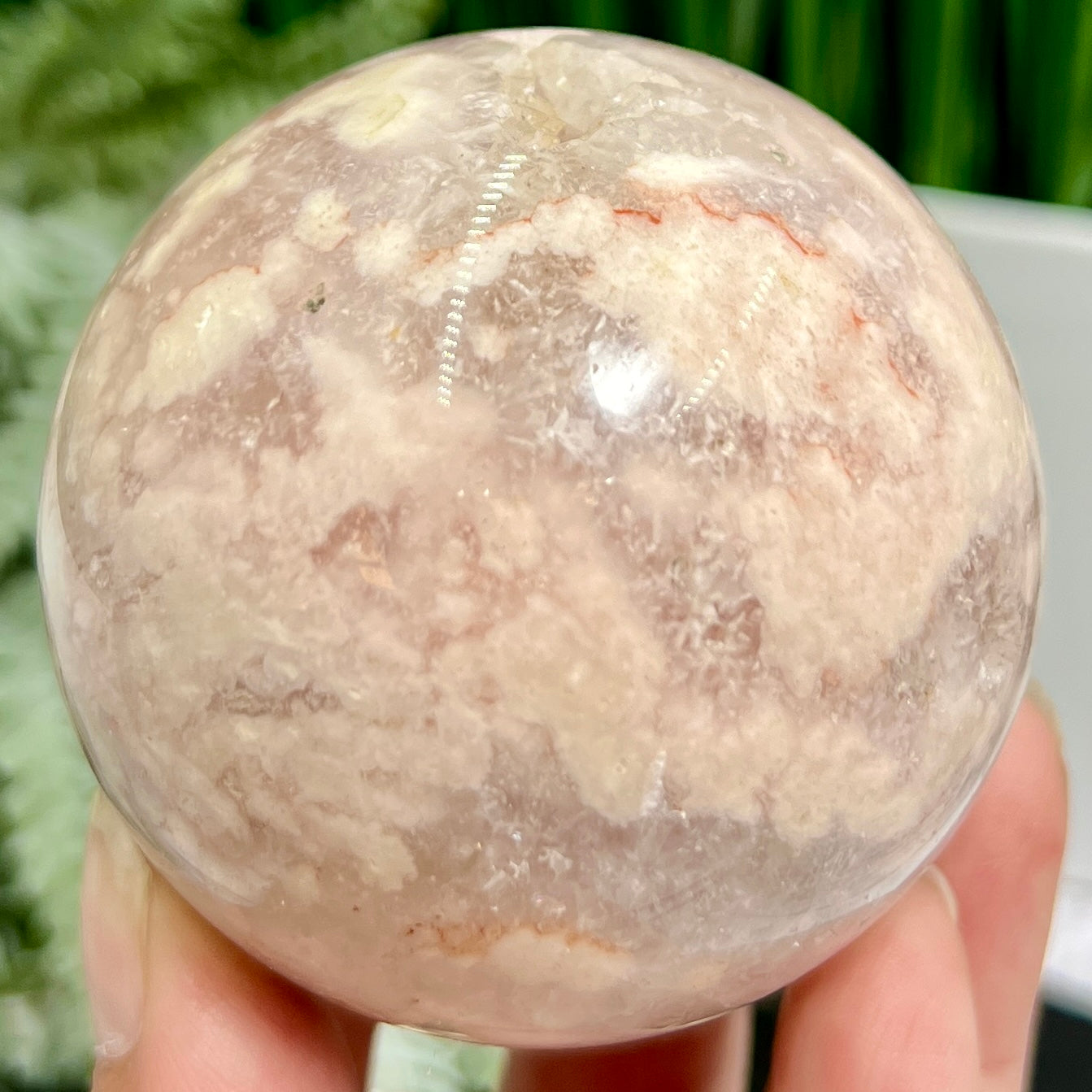 Flower Agate with Quartz Sphere Healing Crystal Ball 373g 65mm