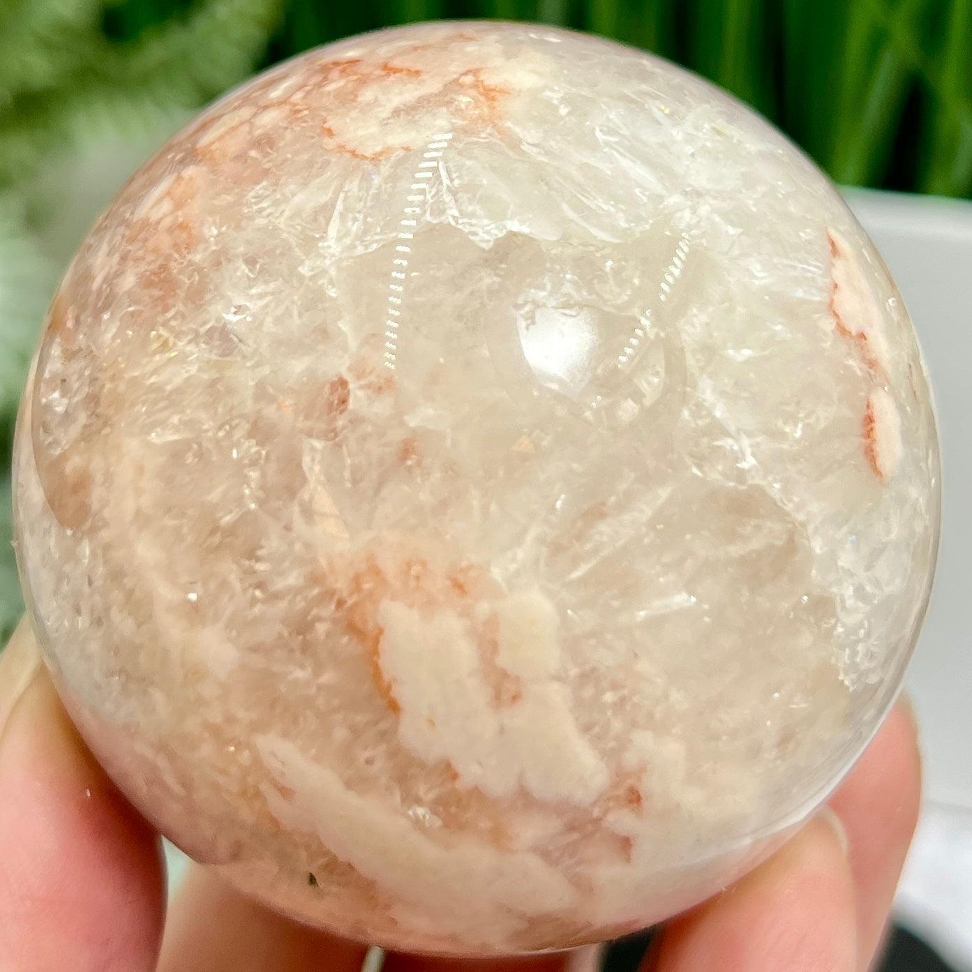 Flower Agate with Quartz Sphere Healing Crystal Ball 373g 65mm