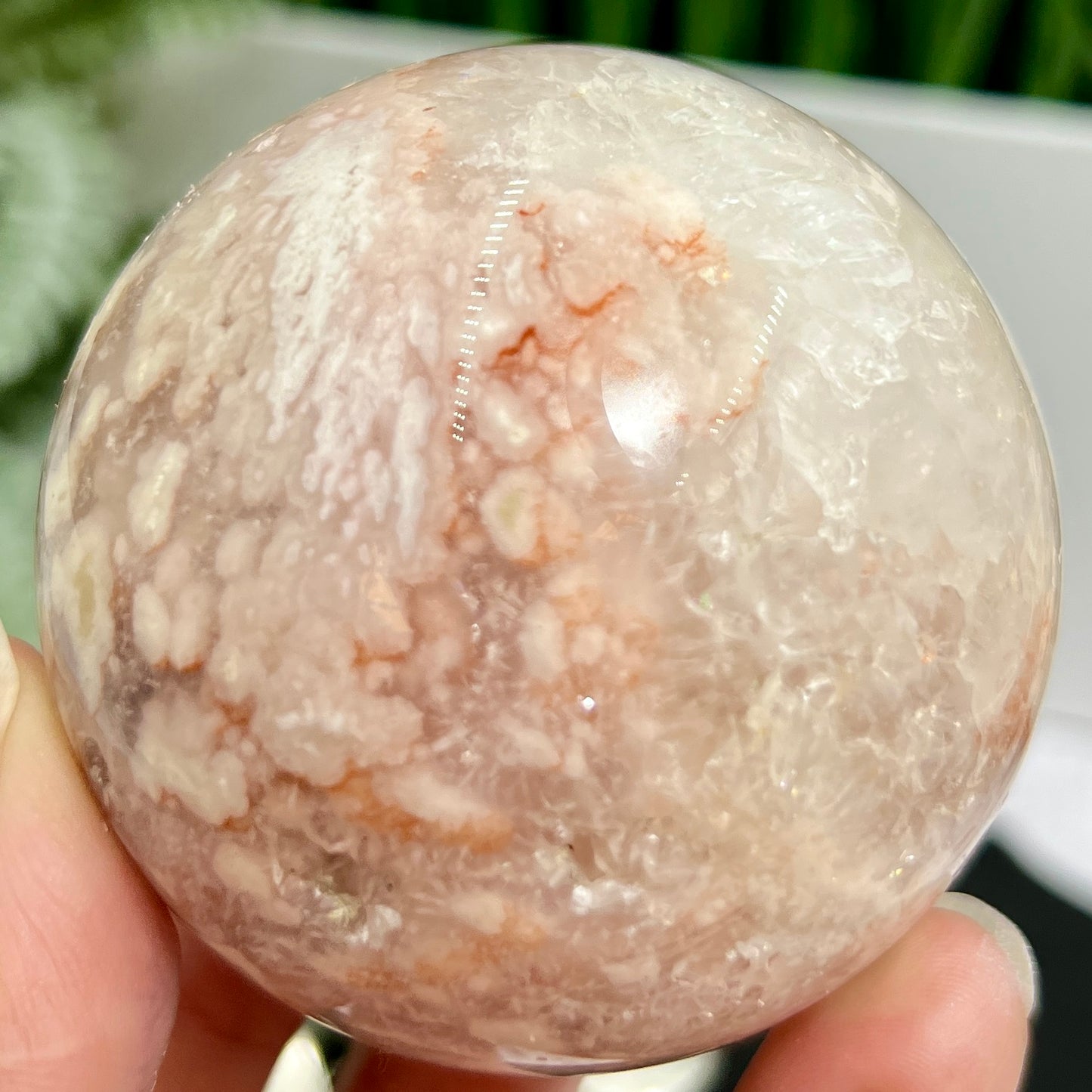 Flower Agate with Quartz Sphere Healing Crystal Ball 373g 65mm