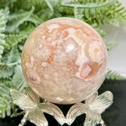 Flower Agate with Quartz Sphere Healing Crystal Ball 303g 61mm