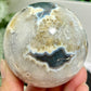 Argentina Black Flower Agate Quartz Sphere Healing Crystal Ball 410g 67mm