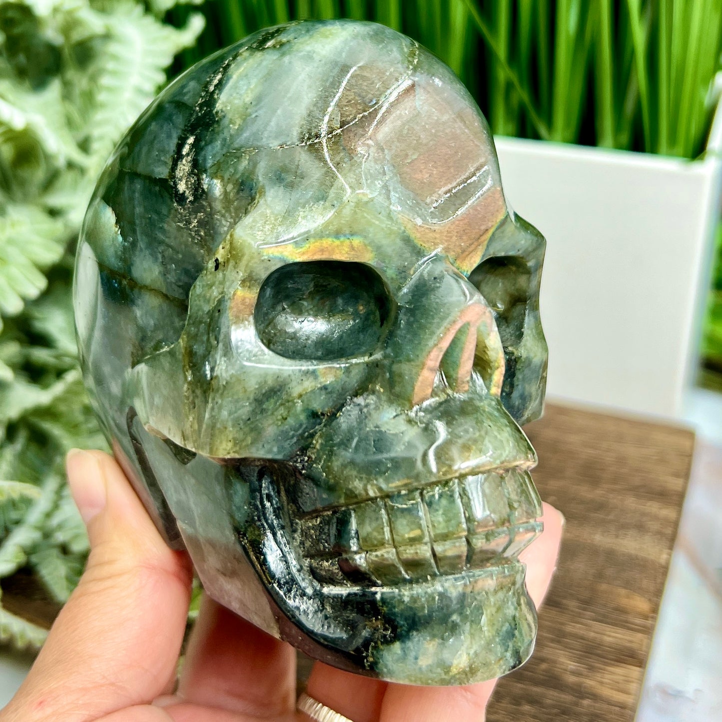 Labradorite Skull Healing Crystal Carving 1167g