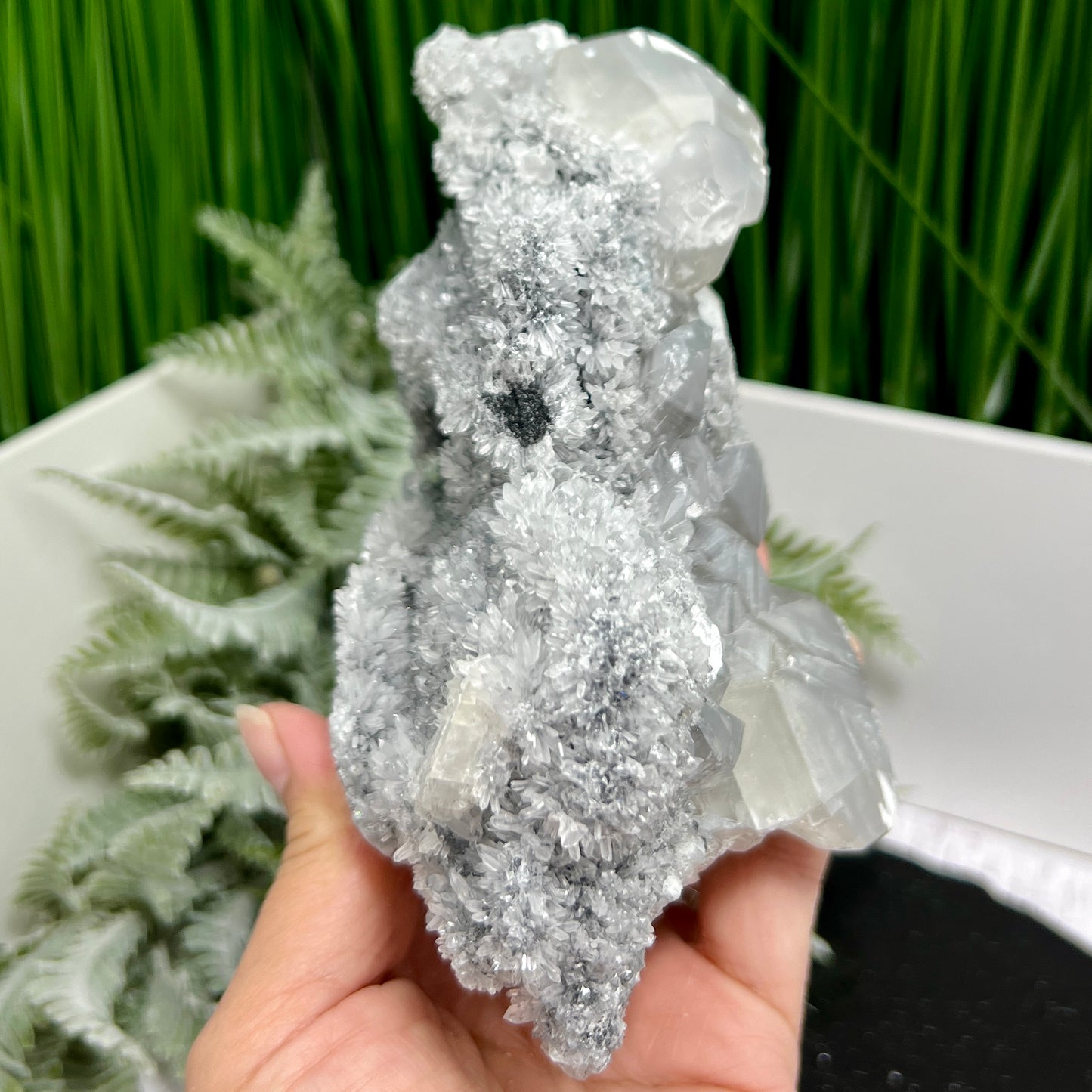 Black Quartz Calcite Skull UV Reactive Large Druzy Crystal 1014g