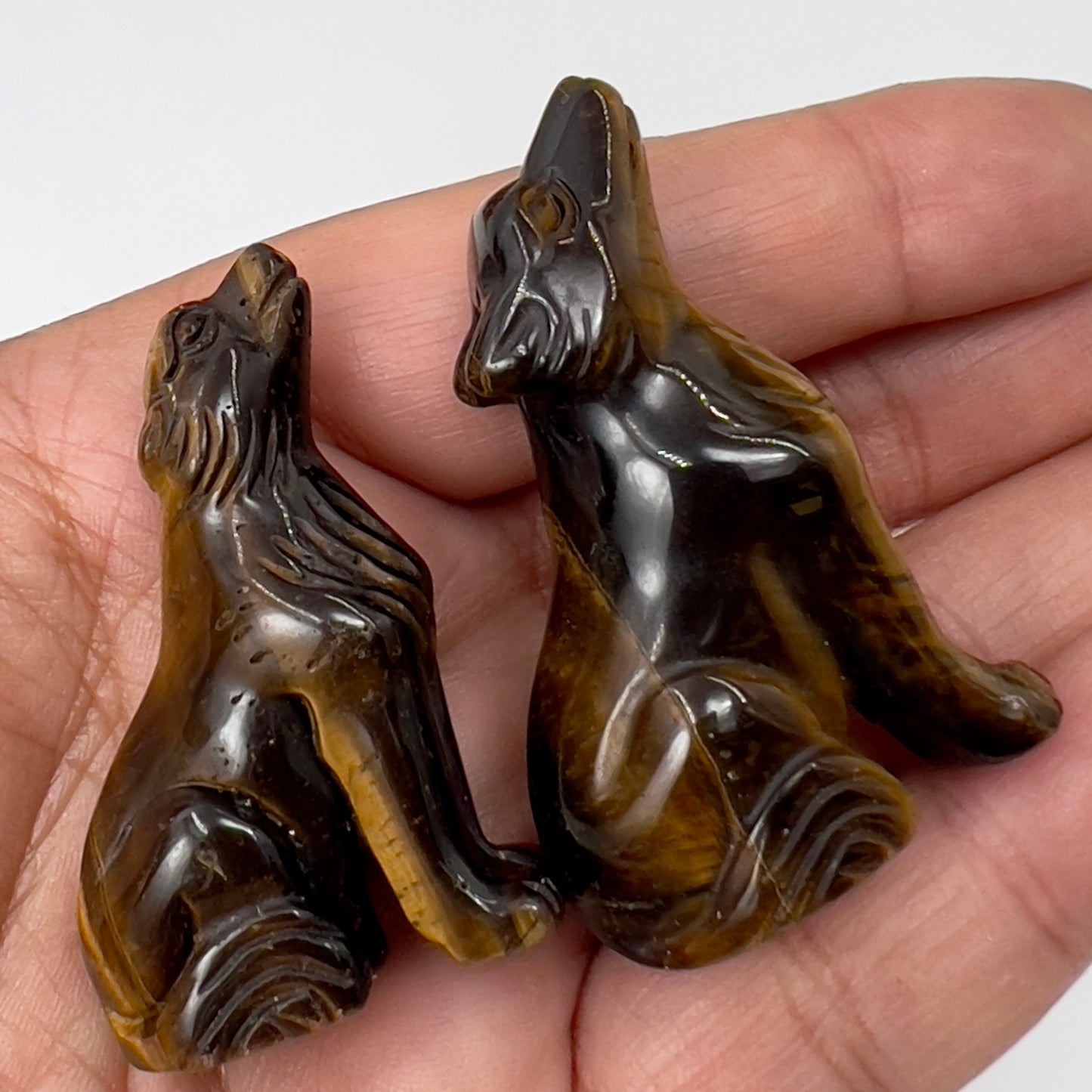 Small Tigers Eye Wolves Dogs Crystal Carvings Australian Seller