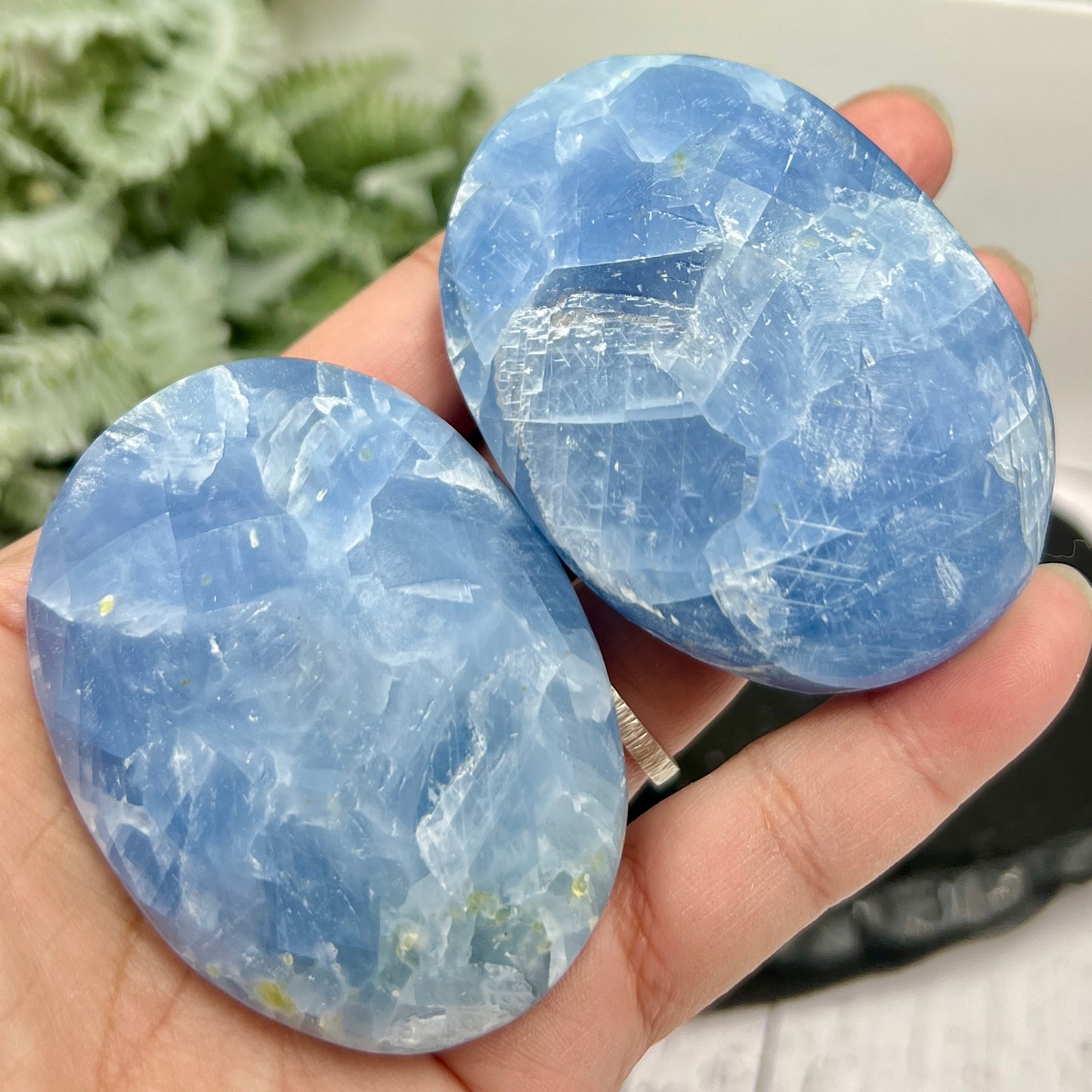 Celestite Celestine RARE Deep Blue Palm Stones Meditation Worry Crystals