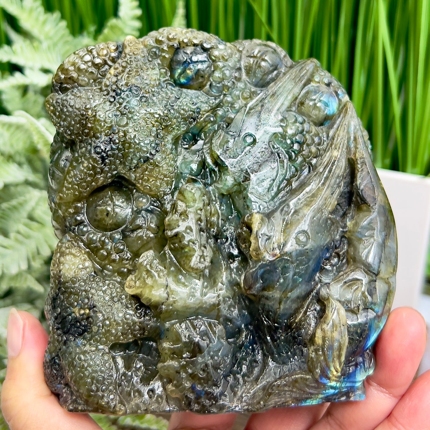 Labradorite Sea Ocean Creatures Healing Hand Carved Crystal Carving 908g