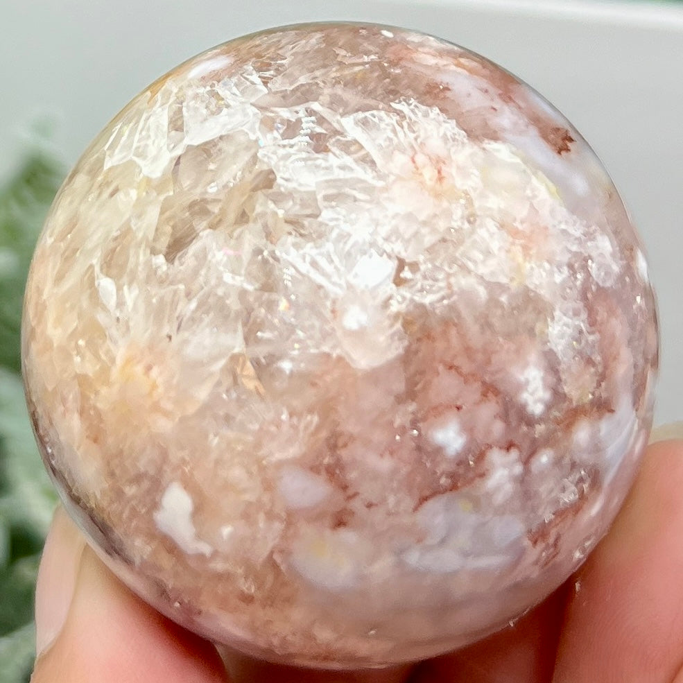 Pink Amethyst Flower Agate Sphere Crystal Ball 188g 52mm