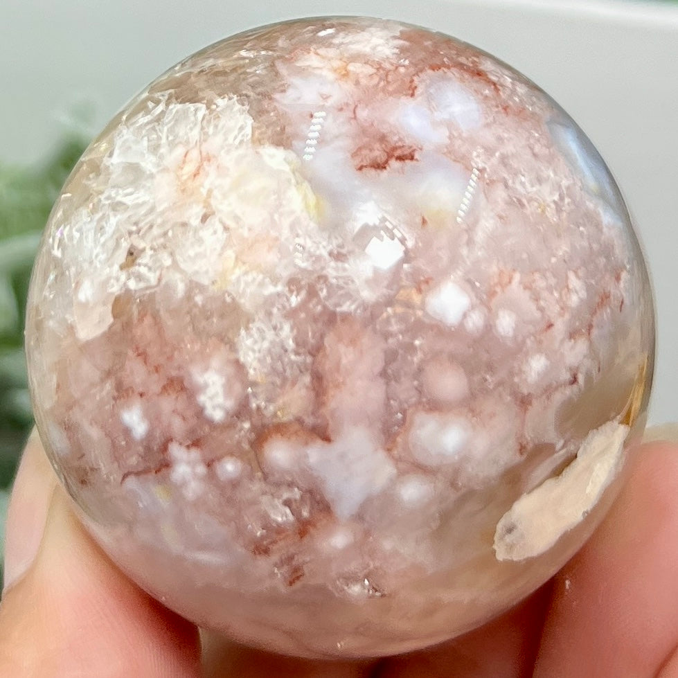 Pink Amethyst Flower Agate Sphere Crystal Ball 188g 52mm