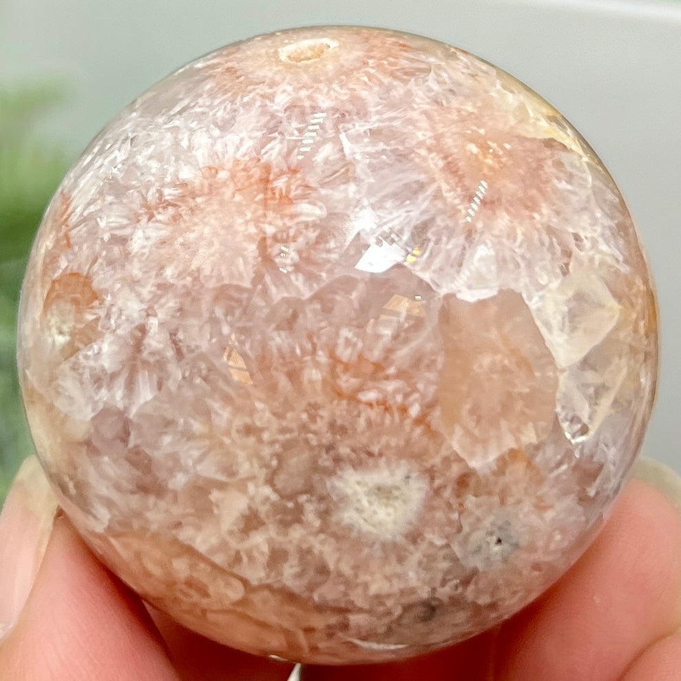 Pink Amethyst Flower Agate Sphere Crystal Ball 132g 46mm