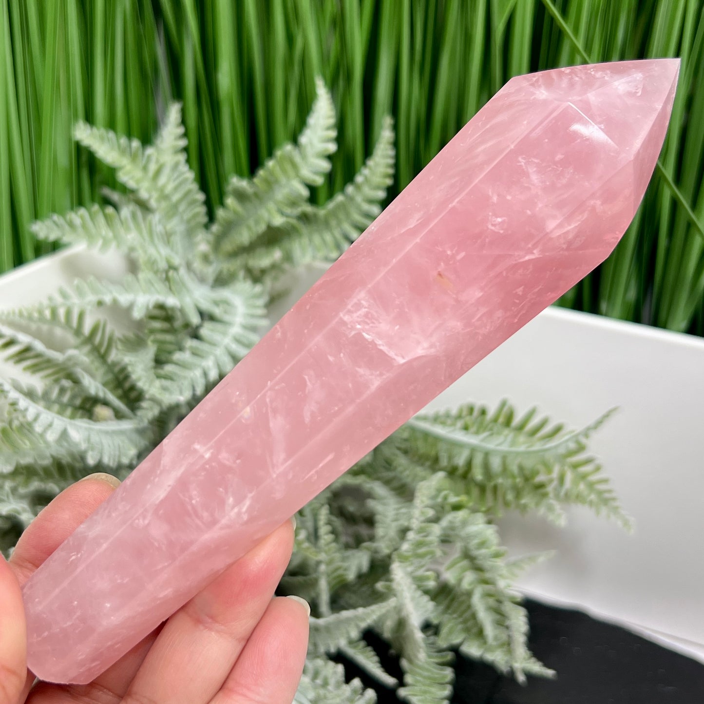 Rose Quartz Wand with Stand High Quality Healing Crystal 234g 164mm