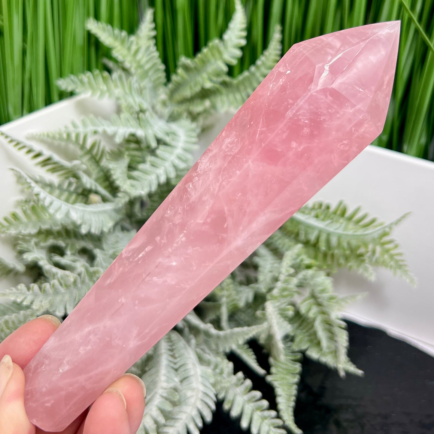 Rose Quartz Wand with Stand High Quality Healing Crystal 234g 164mm