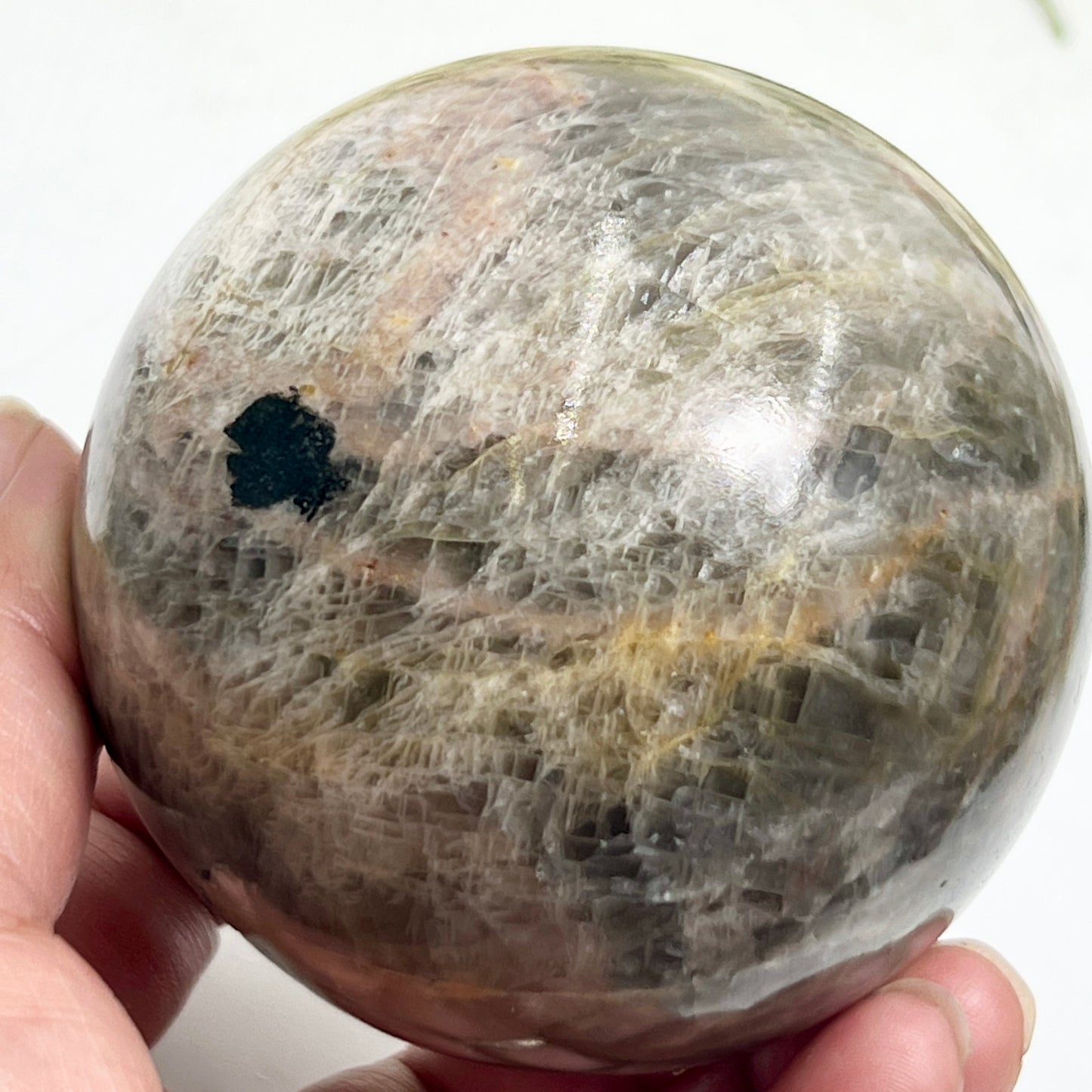 Black Moonstone Sphere Healing Crystal Ball 619g 76mm