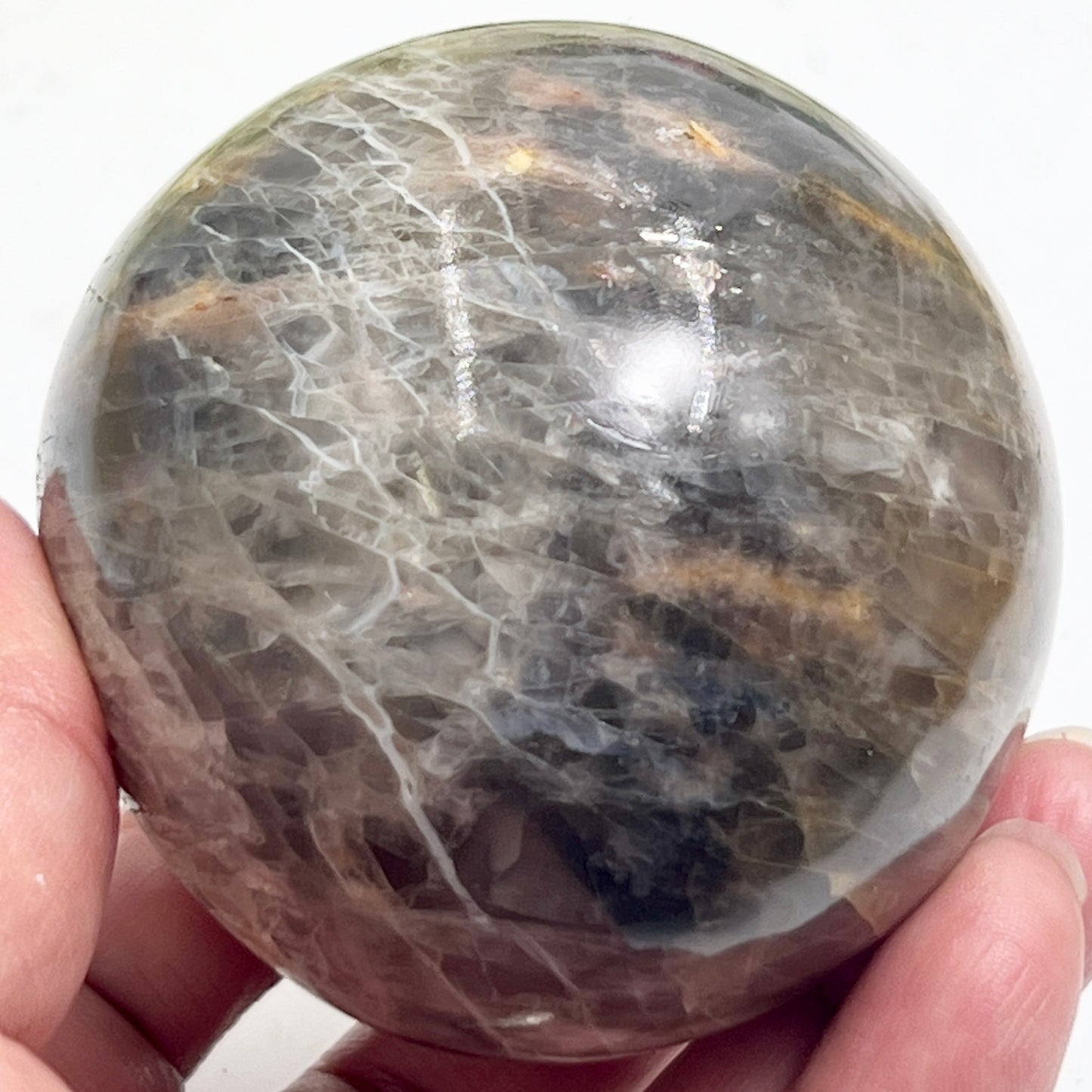 Black Moonstone Sphere Healing Crystal Ball 428g 68mm