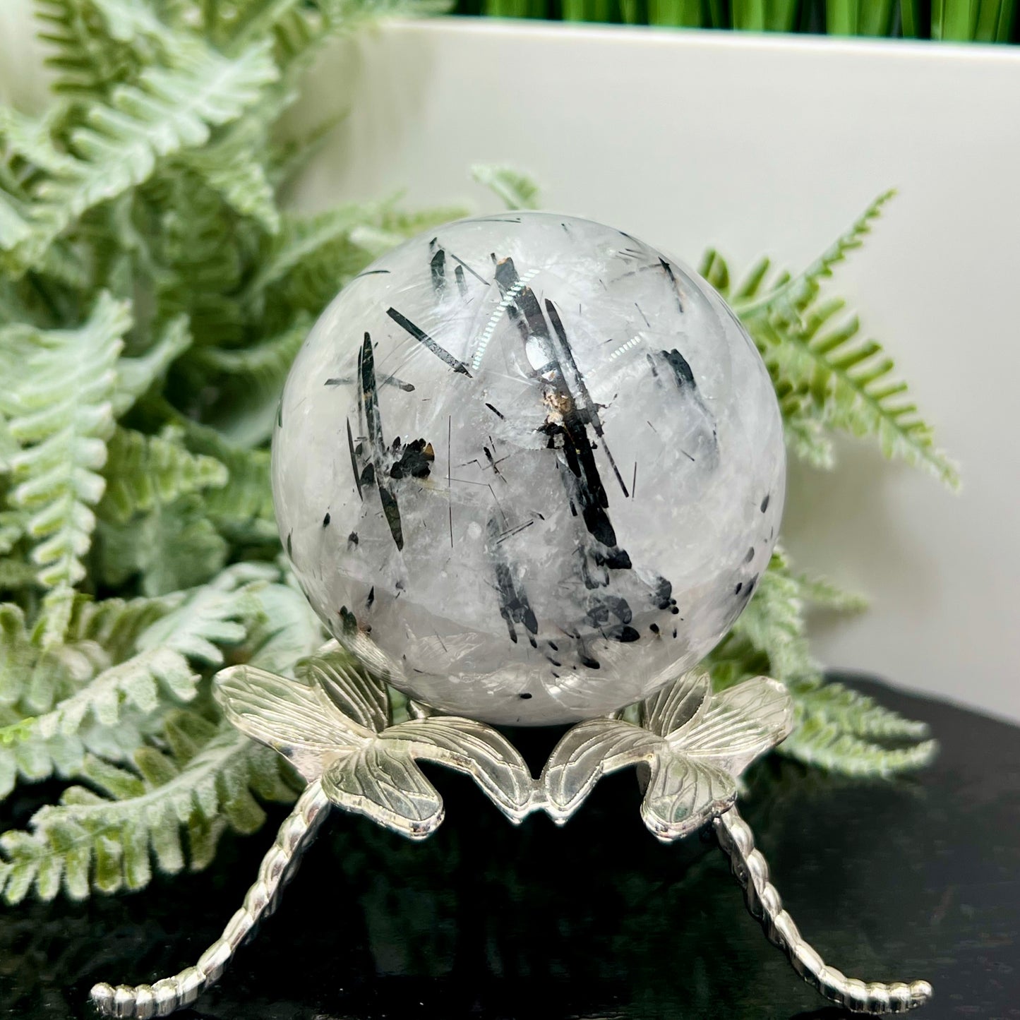 Black Tourmaline in Quartz Sphere Crystal Ball 392g 66mm