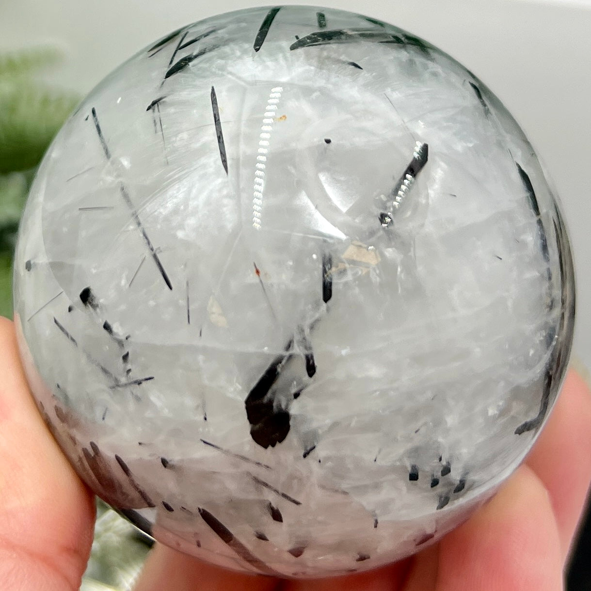 Black Tourmaline in Quartz Sphere Crystal Ball 392g 66mm