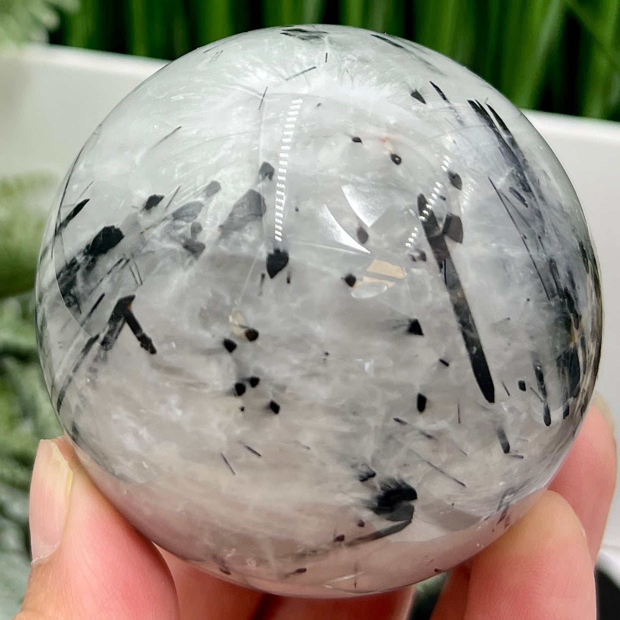 Black Tourmaline in Quartz Sphere Crystal Ball 392g 66mm