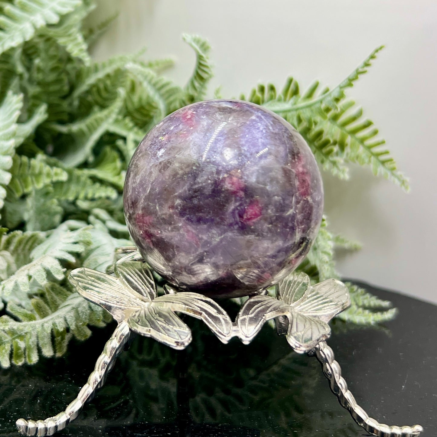 Pegmatite Unicorn Stone Mica Tourmaline Quartz Sphere Crystal Ball 210g 53mm