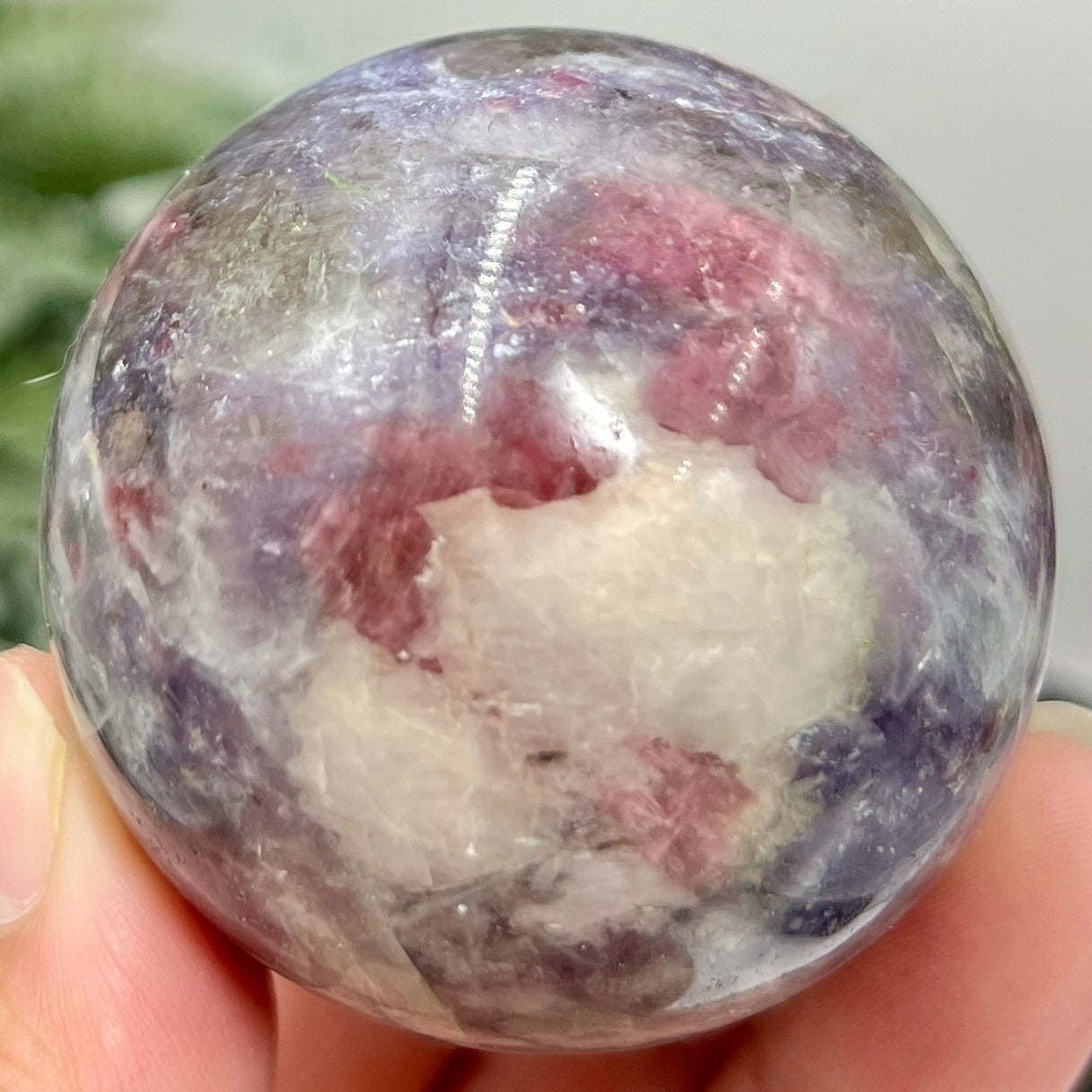 Pegmatite Unicorn Stone Mica Tourmaline Quartz Sphere Crystal Ball 210g 53mm