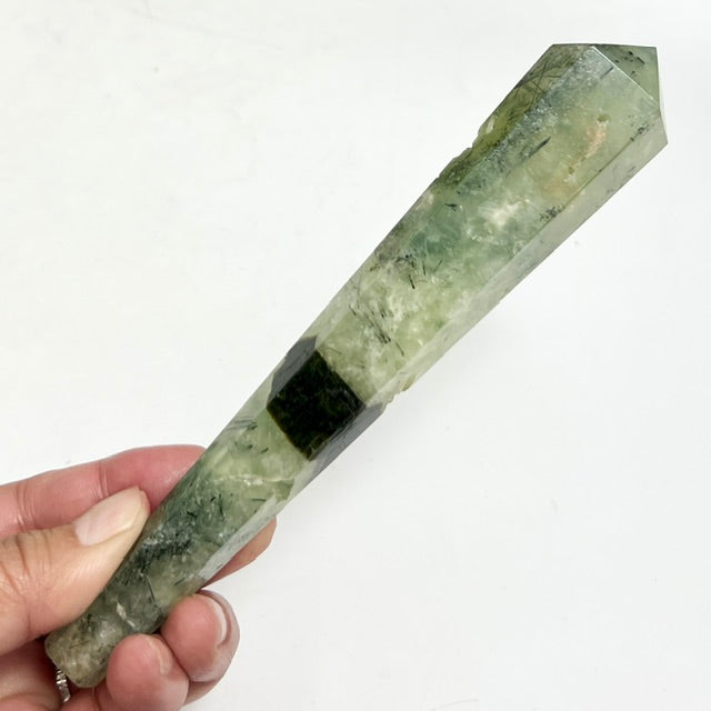 Prehnite with Epidote Wand with Stand Healing Crystal Carving