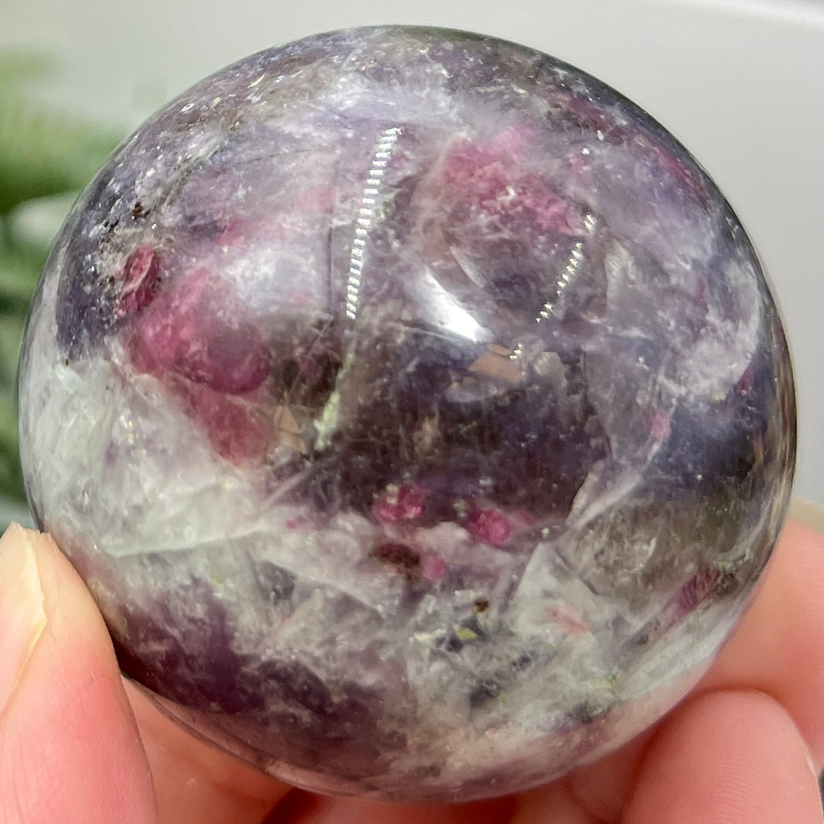 Pegmatite Unicorn Stone Mica Tourmaline Quartz Sphere Crystal Ball 210g 53mm