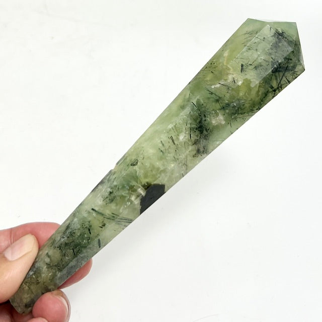 Prehnite with Epidote Wand with Stand Healing Crystal Carving