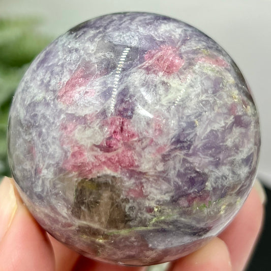 Pegmatite Unicorn Stone Mica Tourmaline Quartz Sphere Crystal Ball 234g 55mm