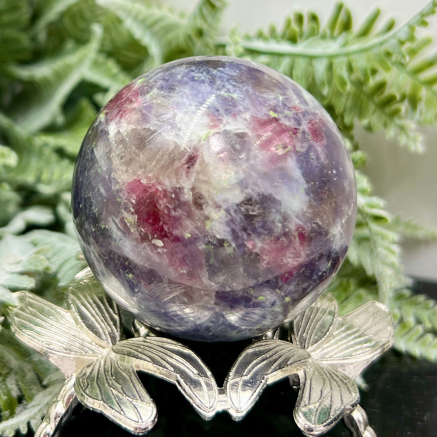 Pegmatite Unicorn Stone Mica Tourmaline Quartz Sphere Crystal Ball 218g 54mm