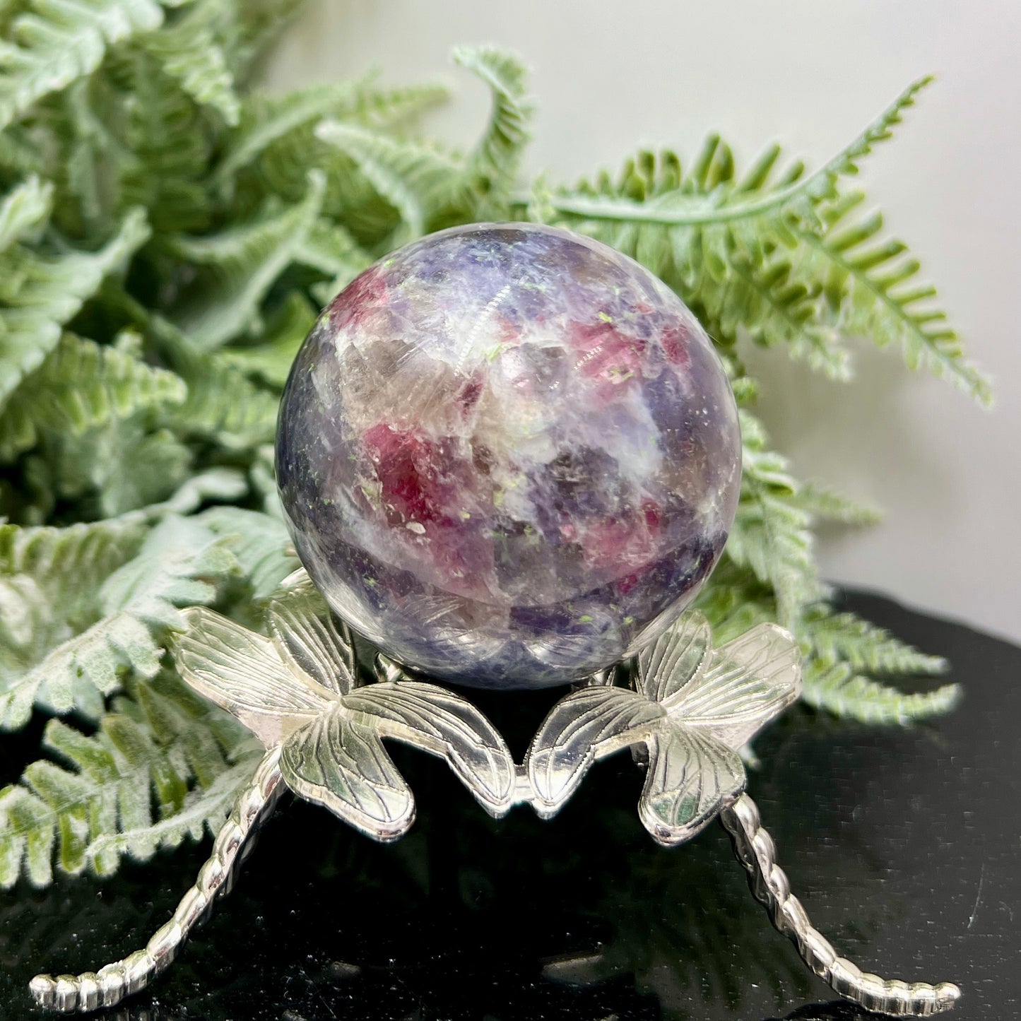 Pegmatite Unicorn Stone Mica Tourmaline Quartz Sphere Crystal Ball 218g 54mm