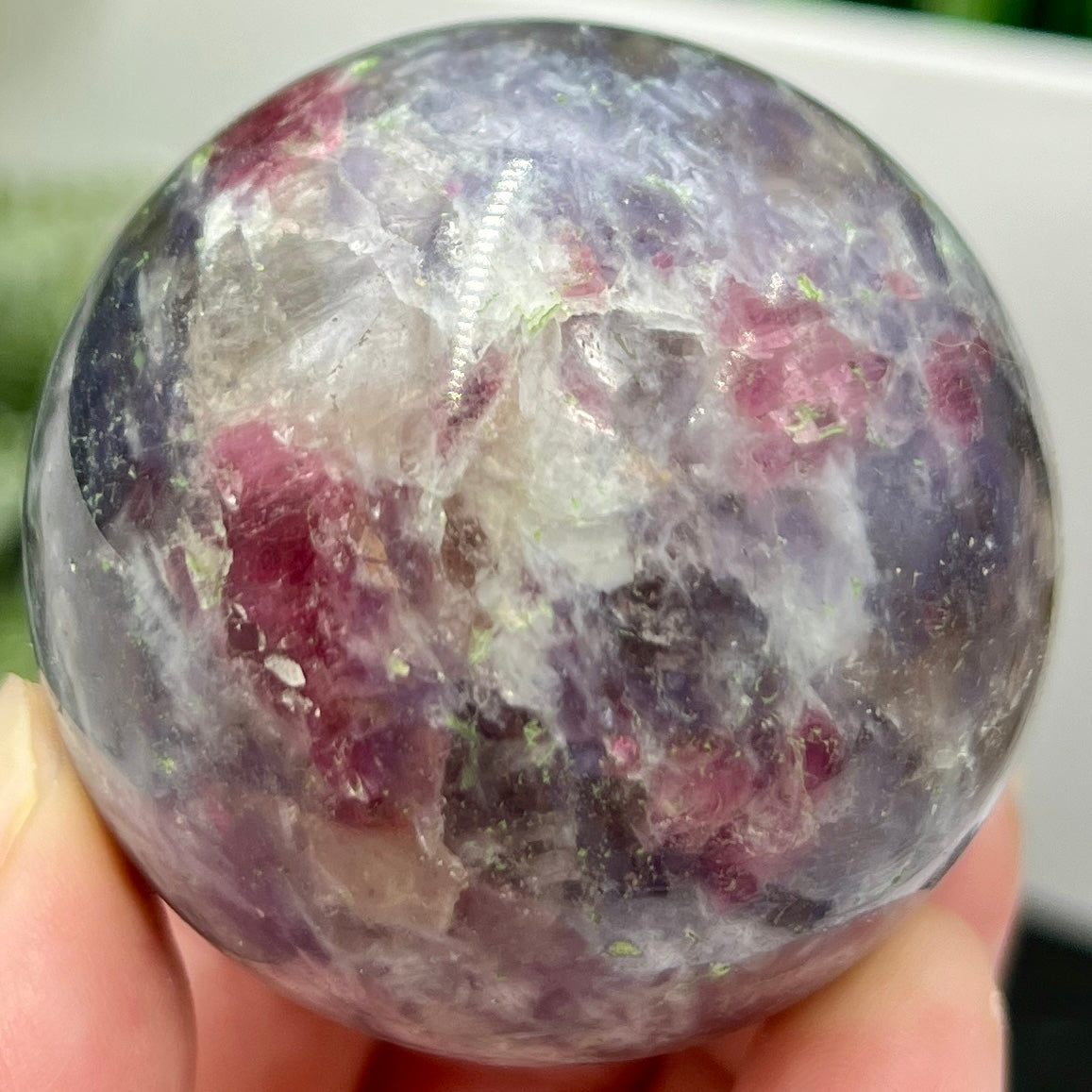 Pegmatite Unicorn Stone Mica Tourmaline Quartz Sphere Crystal Ball 218g 54mm