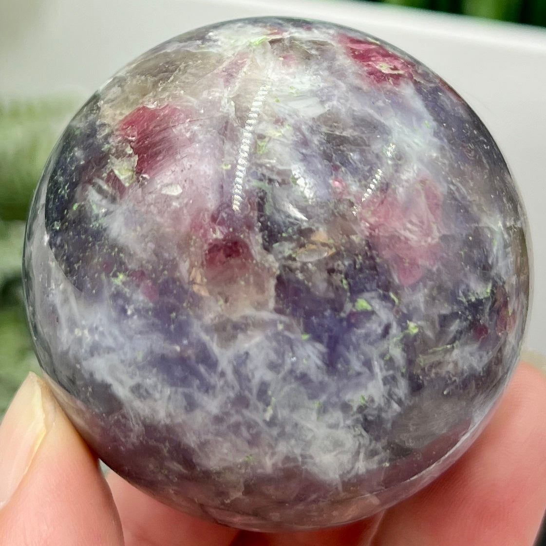 Pegmatite Unicorn Stone Mica Tourmaline Quartz Sphere Crystal Ball 218g 54mm