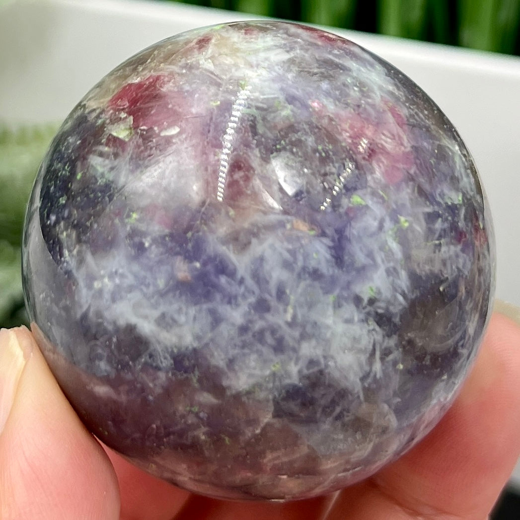 Pegmatite Unicorn Stone Mica Tourmaline Quartz Sphere Crystal Ball 218g 54mm