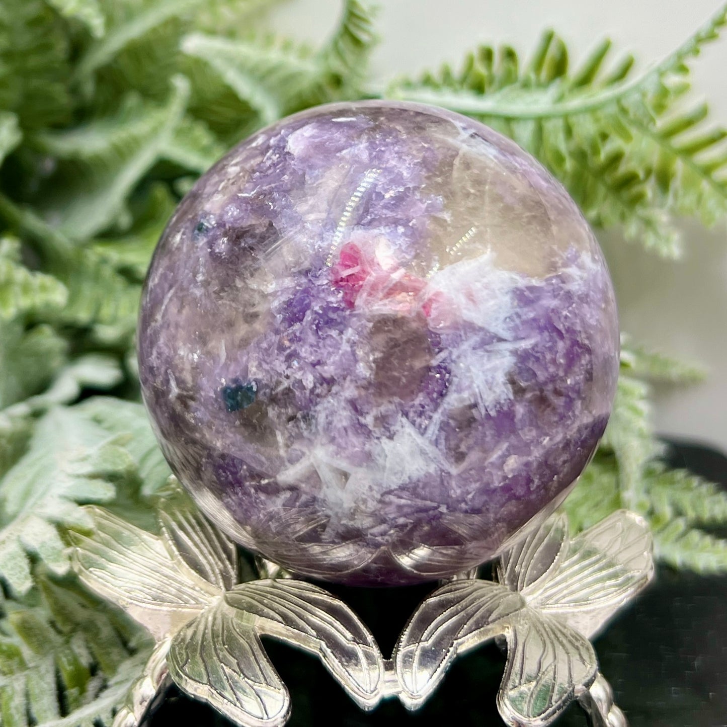 Pegmatite Unicorn Stone Mica Tourmaline Quartz Sphere Crystal Ball 298g 60mm