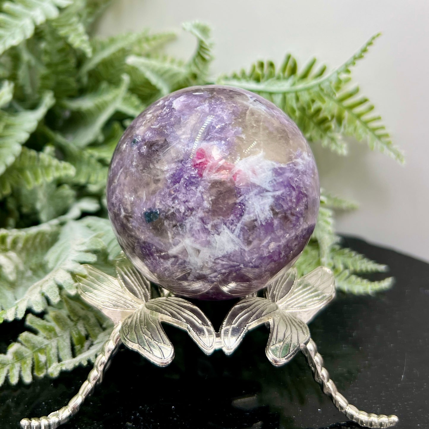 Pegmatite Unicorn Stone Mica Tourmaline Quartz Sphere Crystal Ball 298g 60mm