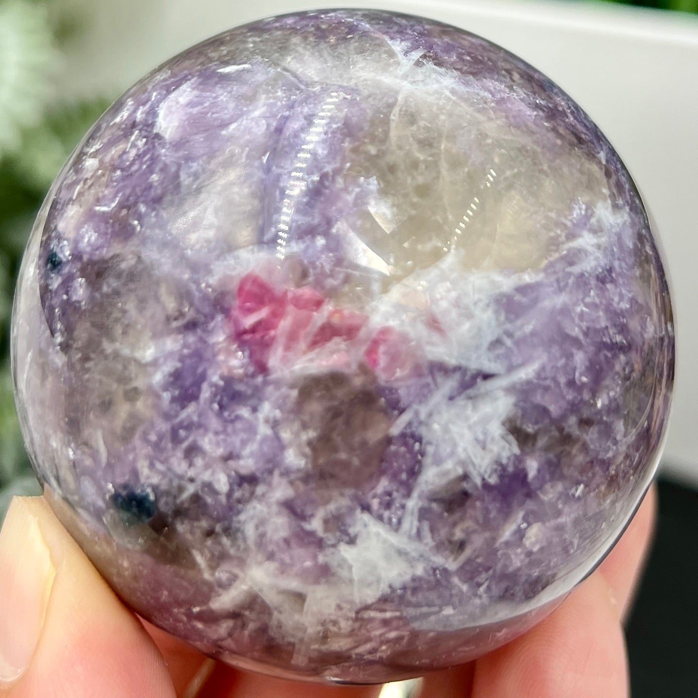 Pegmatite Unicorn Stone Mica Tourmaline Quartz Sphere Crystal Ball 298g 60mm