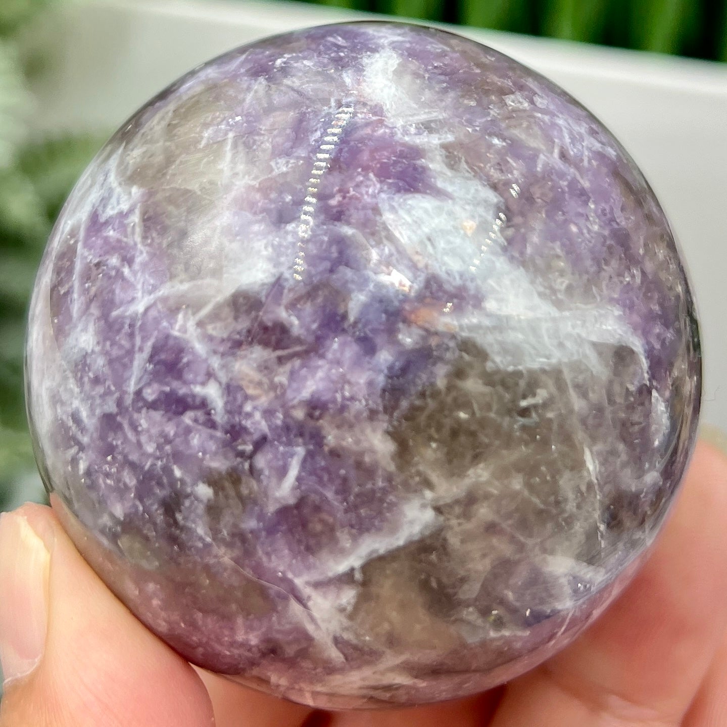 Pegmatite Unicorn Stone Mica Tourmaline Quartz Sphere Crystal Ball 298g 60mm