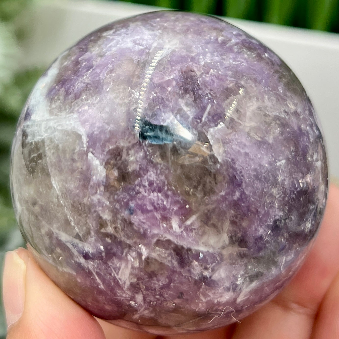 Pegmatite Unicorn Stone Mica Tourmaline Quartz Sphere Crystal Ball 298g 60mm