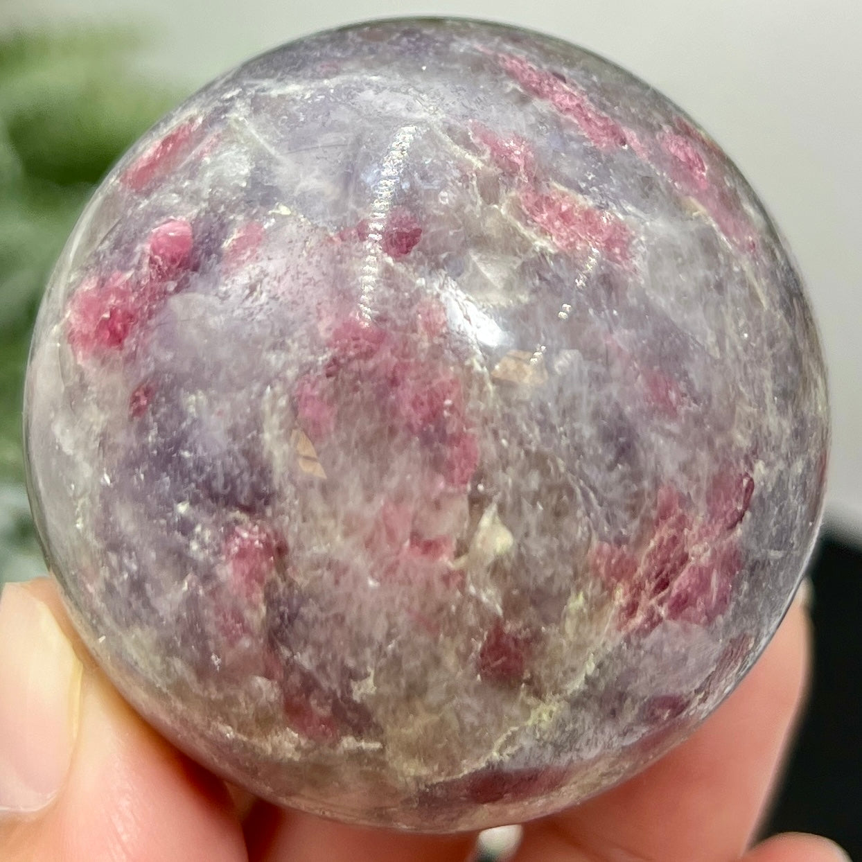 Pegmatite Unicorn Stone Mica Tourmaline Quartz Sphere Crystal Ball 212g 53mm