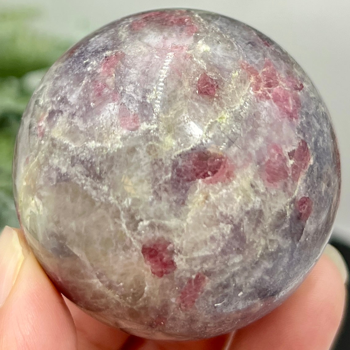 Pegmatite Unicorn Stone Mica Tourmaline Quartz Sphere Crystal Ball 212g 53mm