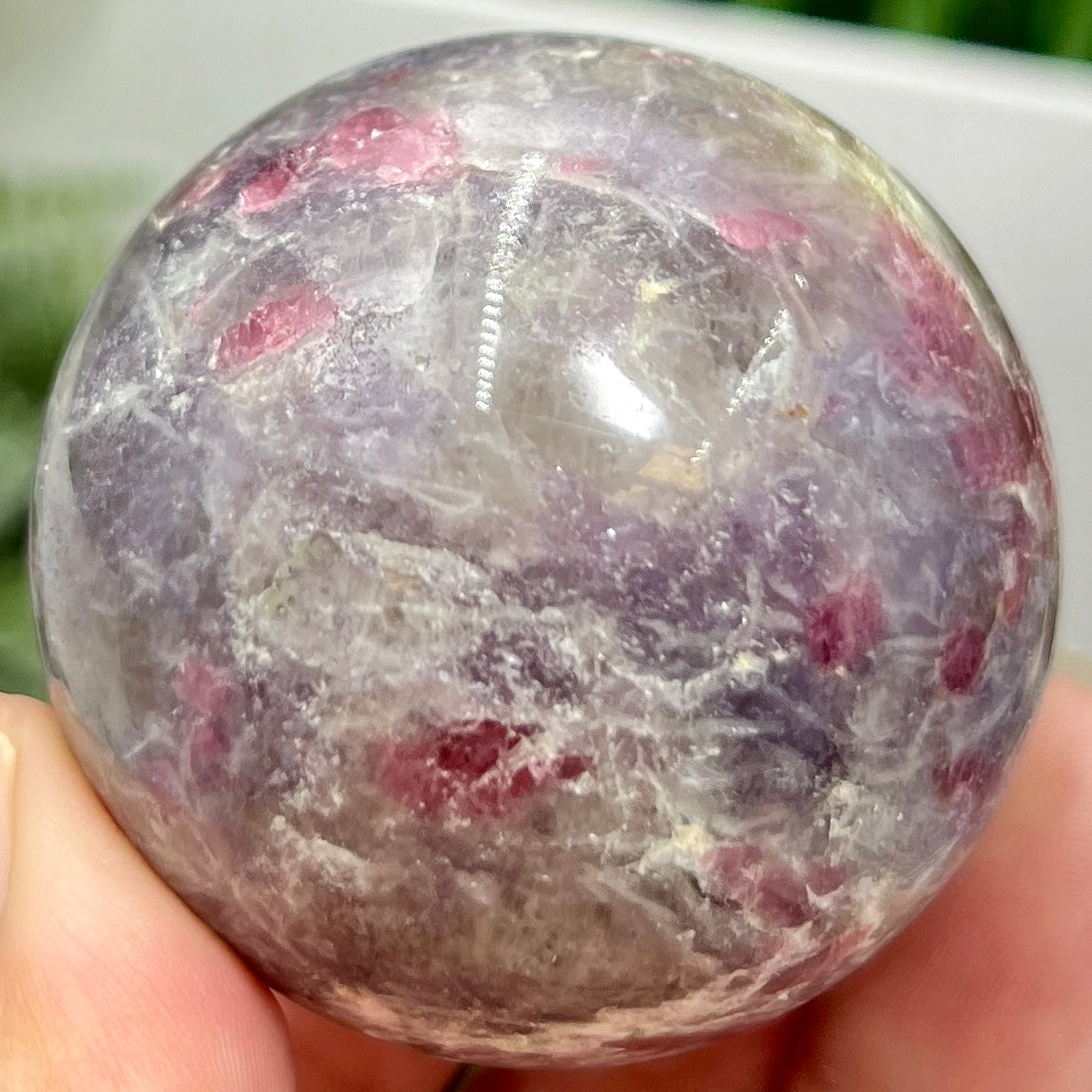 Pegmatite Unicorn Stone Mica Tourmaline Quartz Sphere Crystal Ball 212g 53mm