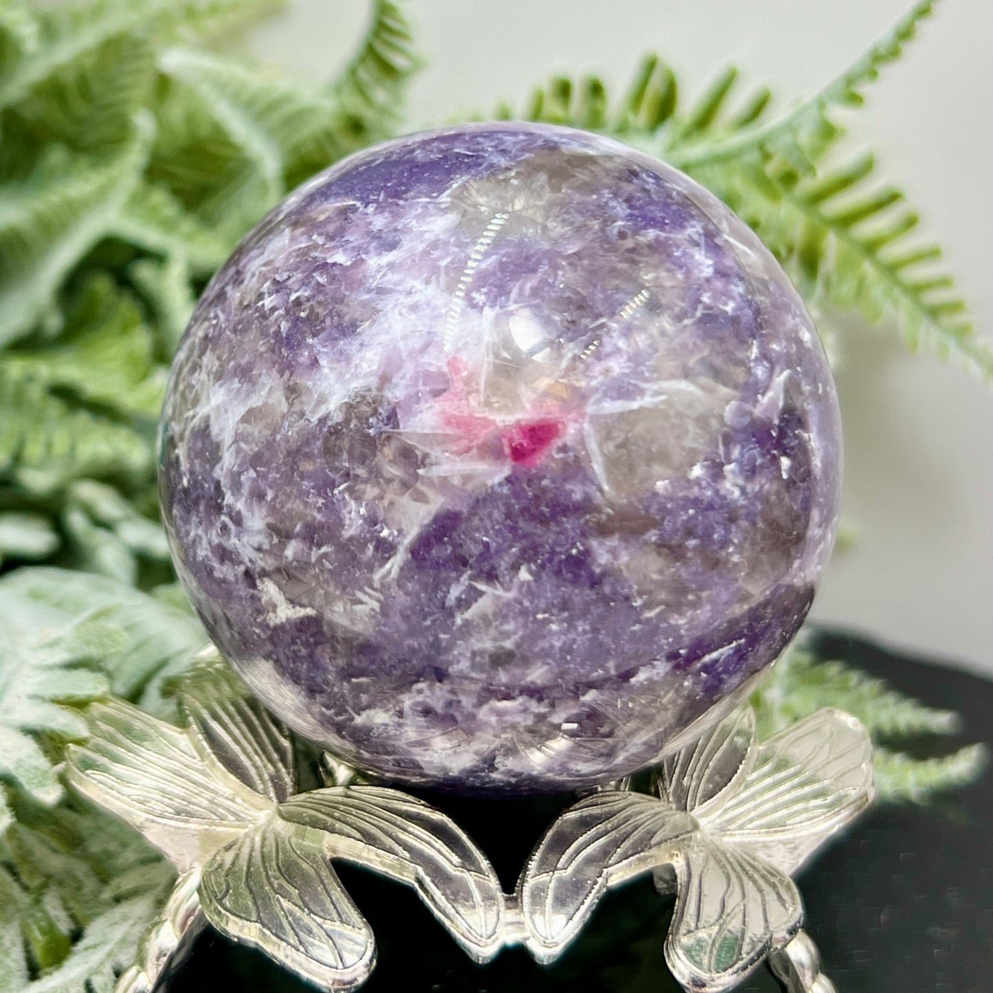 Pegmatite Unicorn Stone Mica Tourmaline Quartz Sphere Crystal Ball 298g 59mm