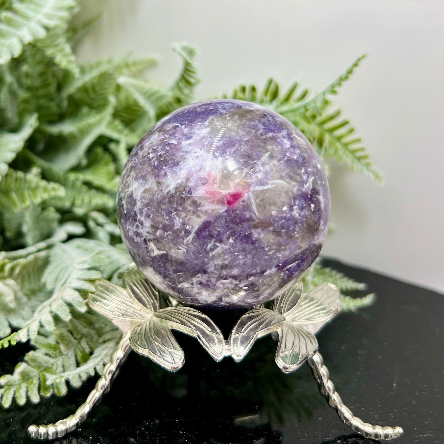 Pegmatite Unicorn Stone Mica Tourmaline Quartz Sphere Crystal Ball 298g 59mm