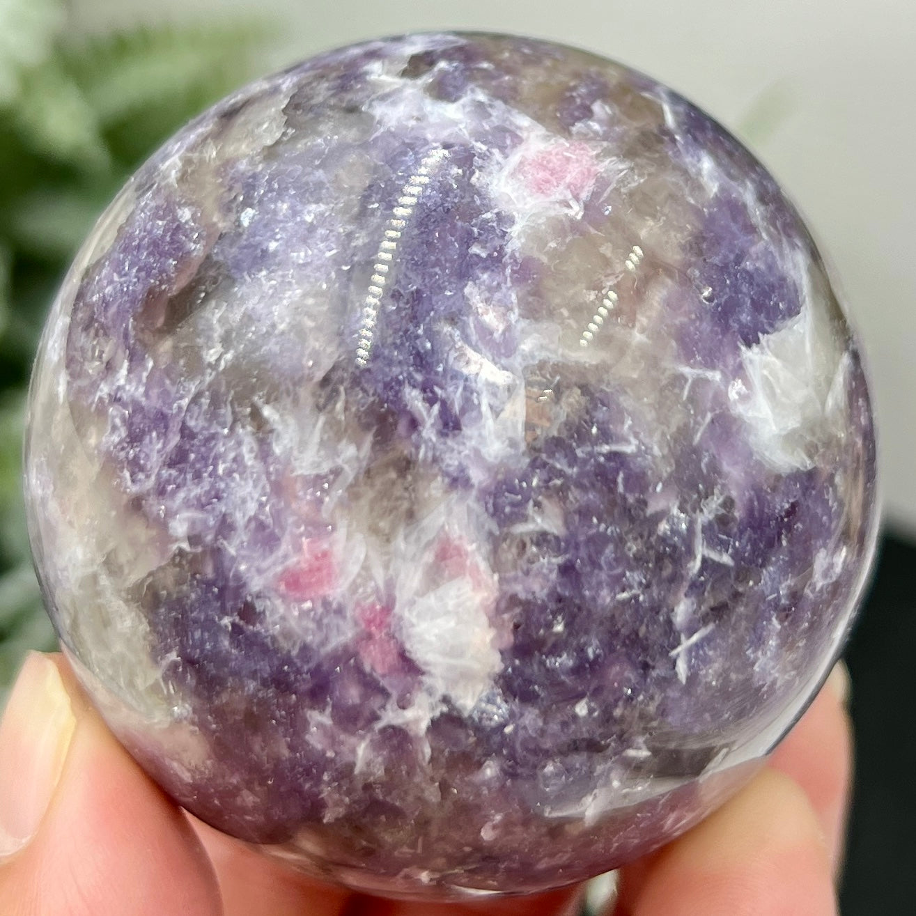 Pegmatite Unicorn Stone Mica Tourmaline Quartz Sphere Crystal Ball 298g 59mm