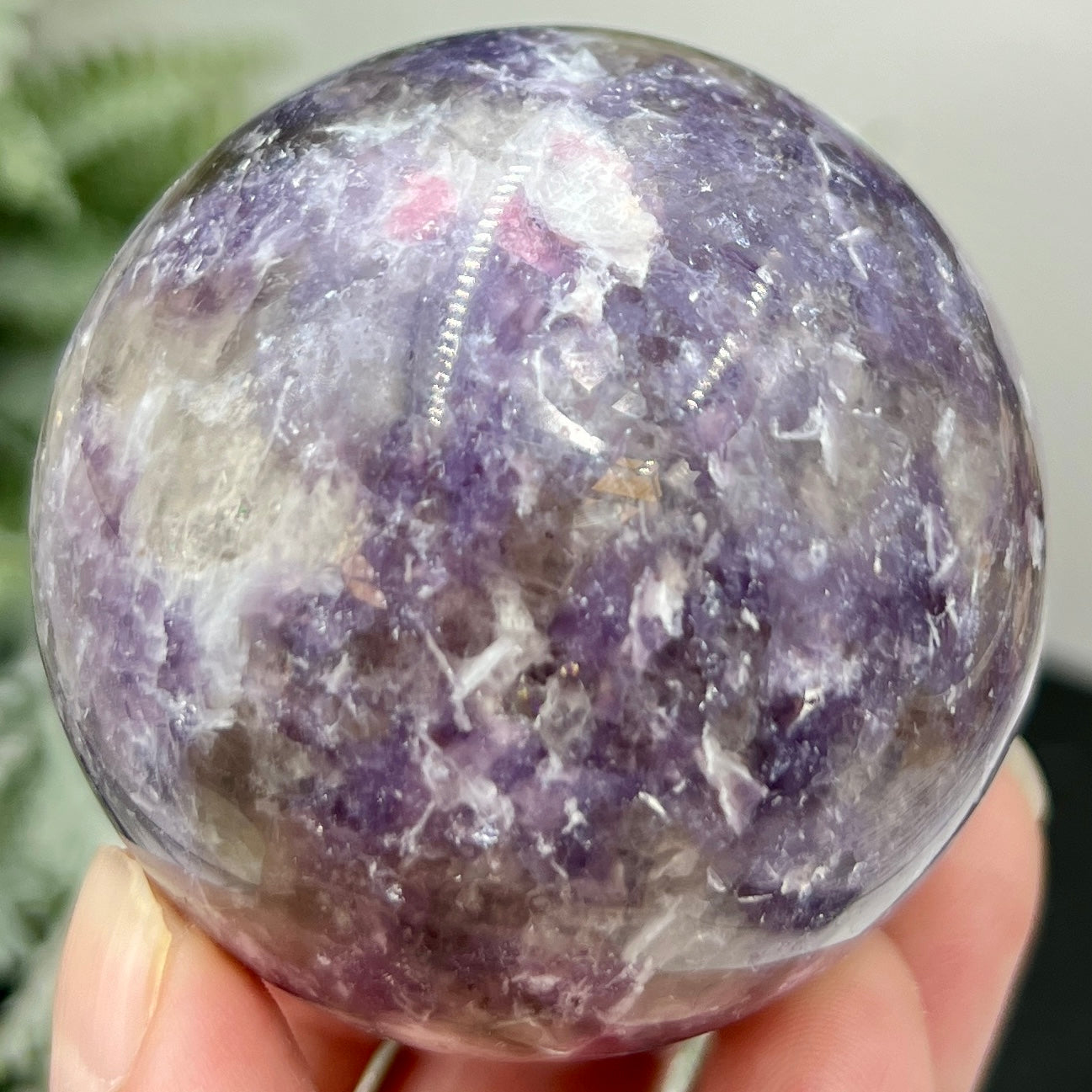 Pegmatite Unicorn Stone Mica Tourmaline Quartz Sphere Crystal Ball 298g 59mm