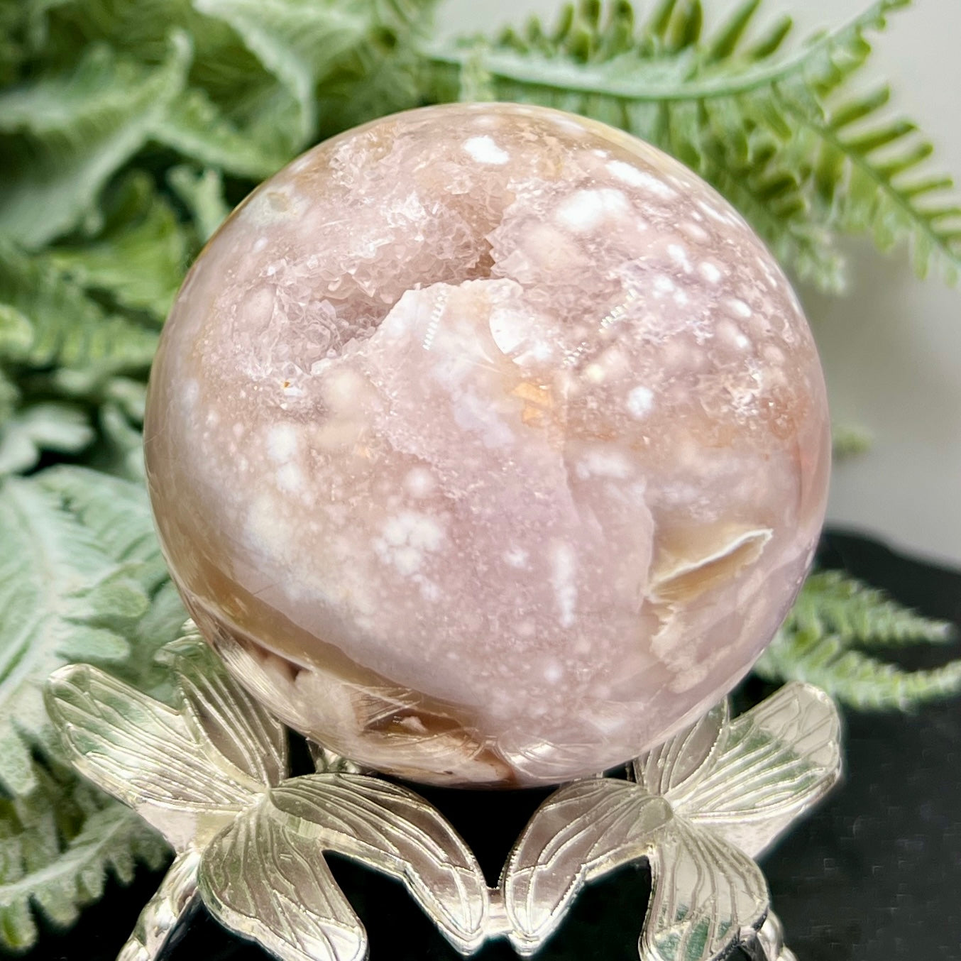 Pink Amethyst Flower Agate Sphere Crystal Ball 316g 62mm