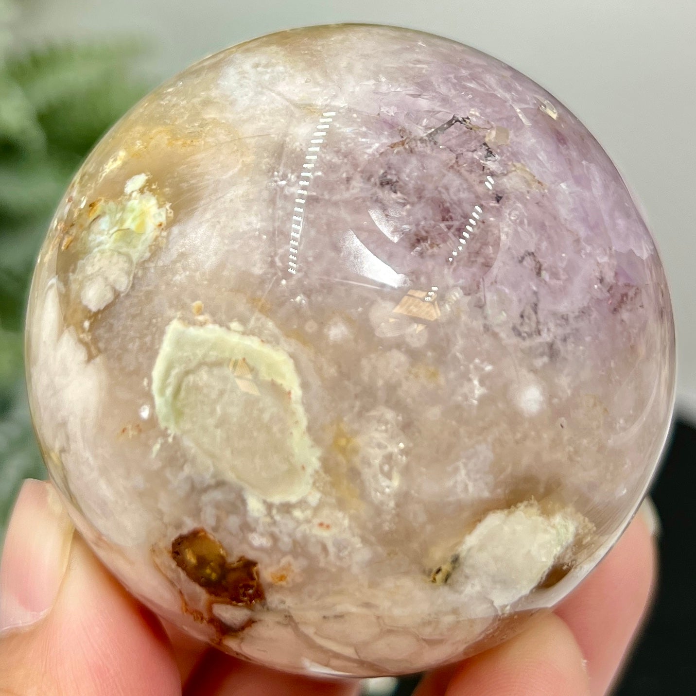 Flower Agate Purple Amethyst Quartz Sphere Crystal Ball 266g 58mm