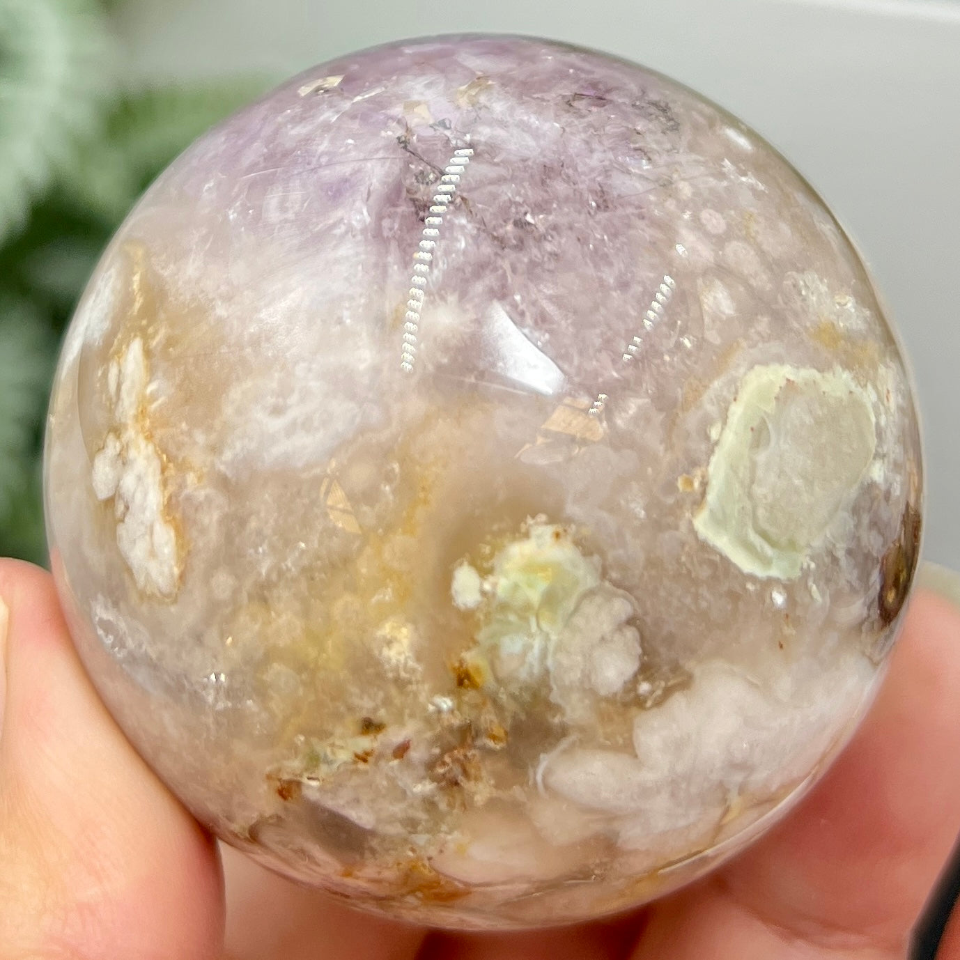 Flower Agate Purple Amethyst Quartz Sphere Crystal Ball 266g 58mm